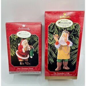 Set of 2 Hallmark 1998 - 1999 Collector's Club Santa Ornaments